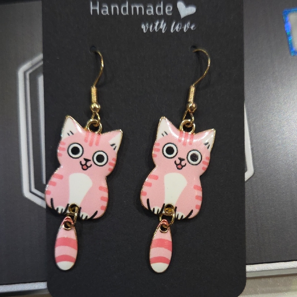 Pink Cat Earrings